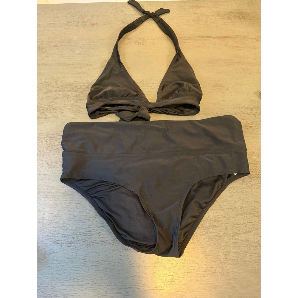 Old Navy Womens Black Bikini Set Halter Knot Top High Waist Bottoms Size M